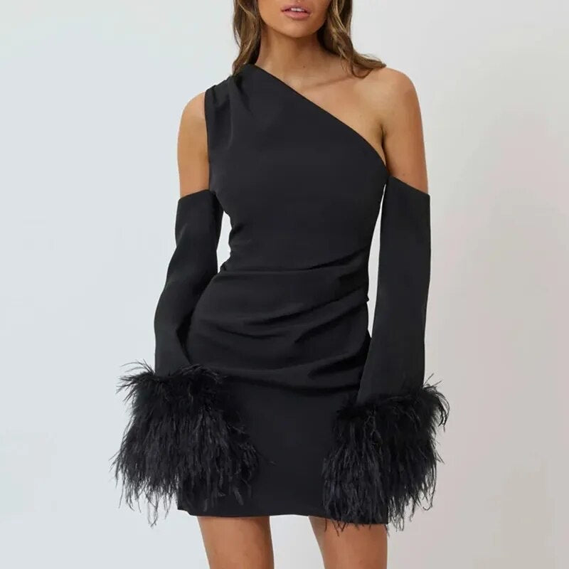 Feather Sleeved Cross Neck Midi Dress