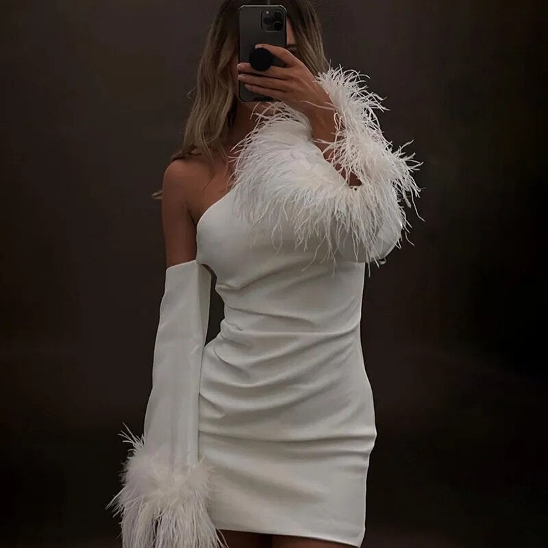 Feather Sleeved Cross Neck Midi Dress