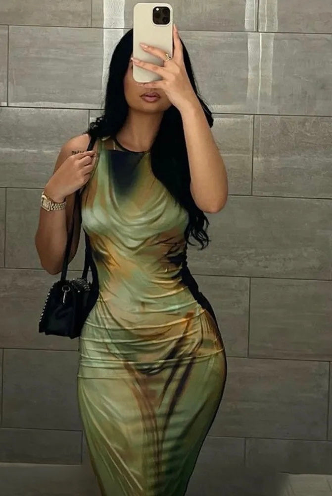 Printed Wet Look Bodycon Dress