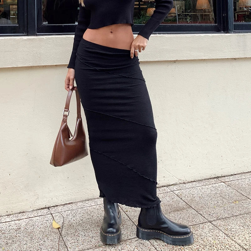 90s Black Bodycon Maxi Skirt