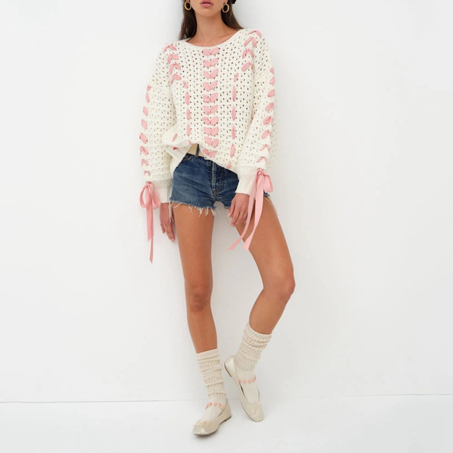 Lace Up Ribbon Sweater