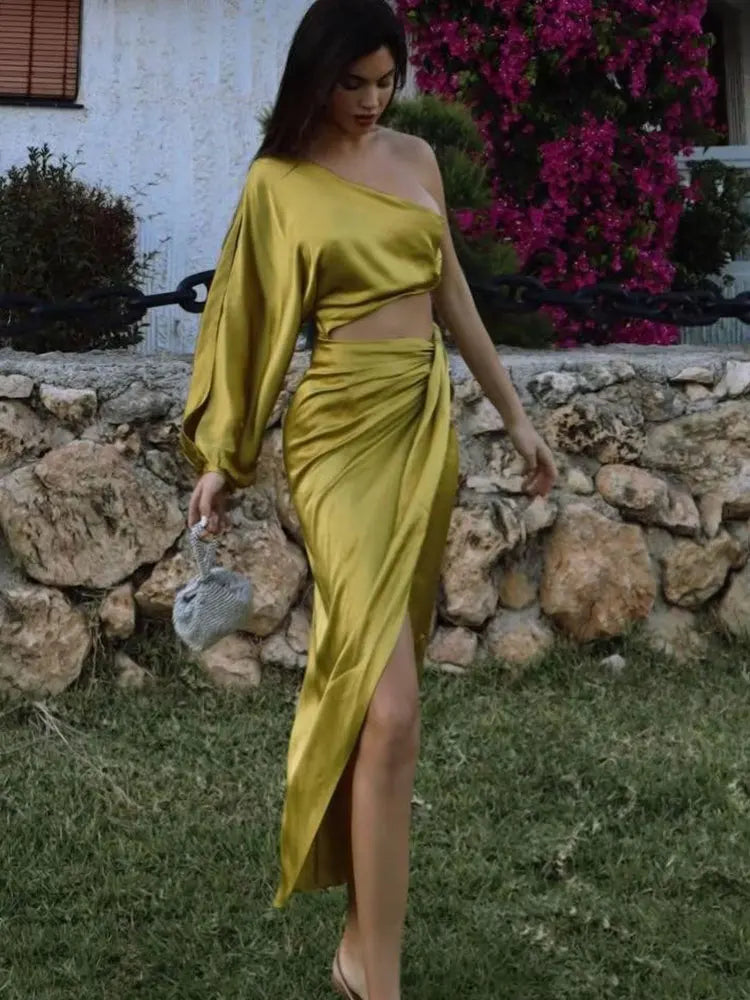 Open Waist Ruched Off Shoulder Evening Dress