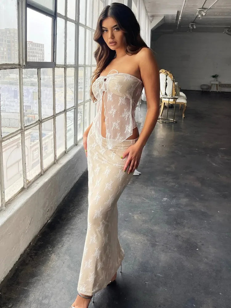 Lace Bandeaux Maxi Skirt Set