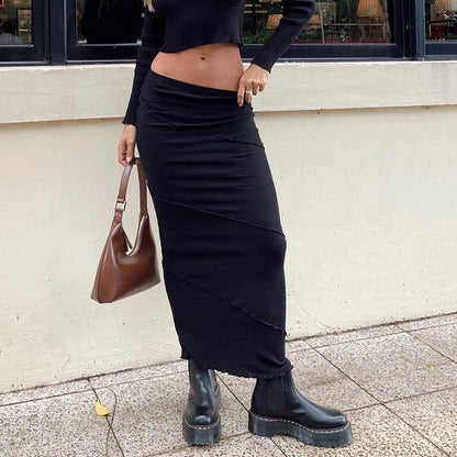 90s Black Bodycon Maxi Skirt