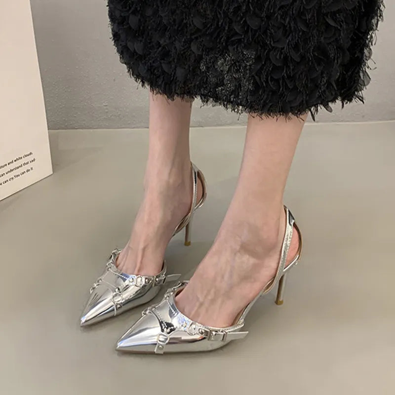 Metallic Buckled Heels