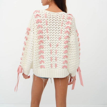Lace Up Ribbon Sweater