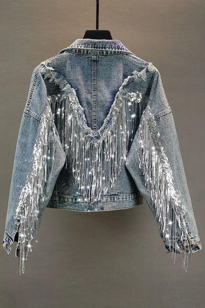 Sequin-Fringed Denim Jacket