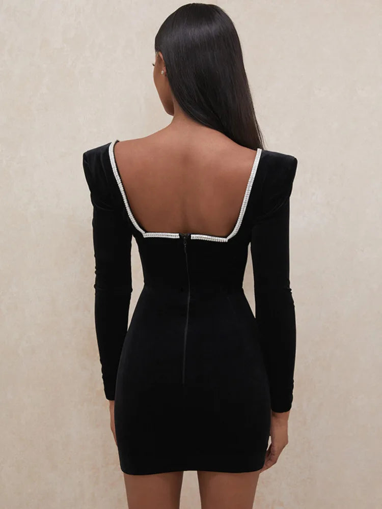 Winter Velvet Crystal Party Dress
