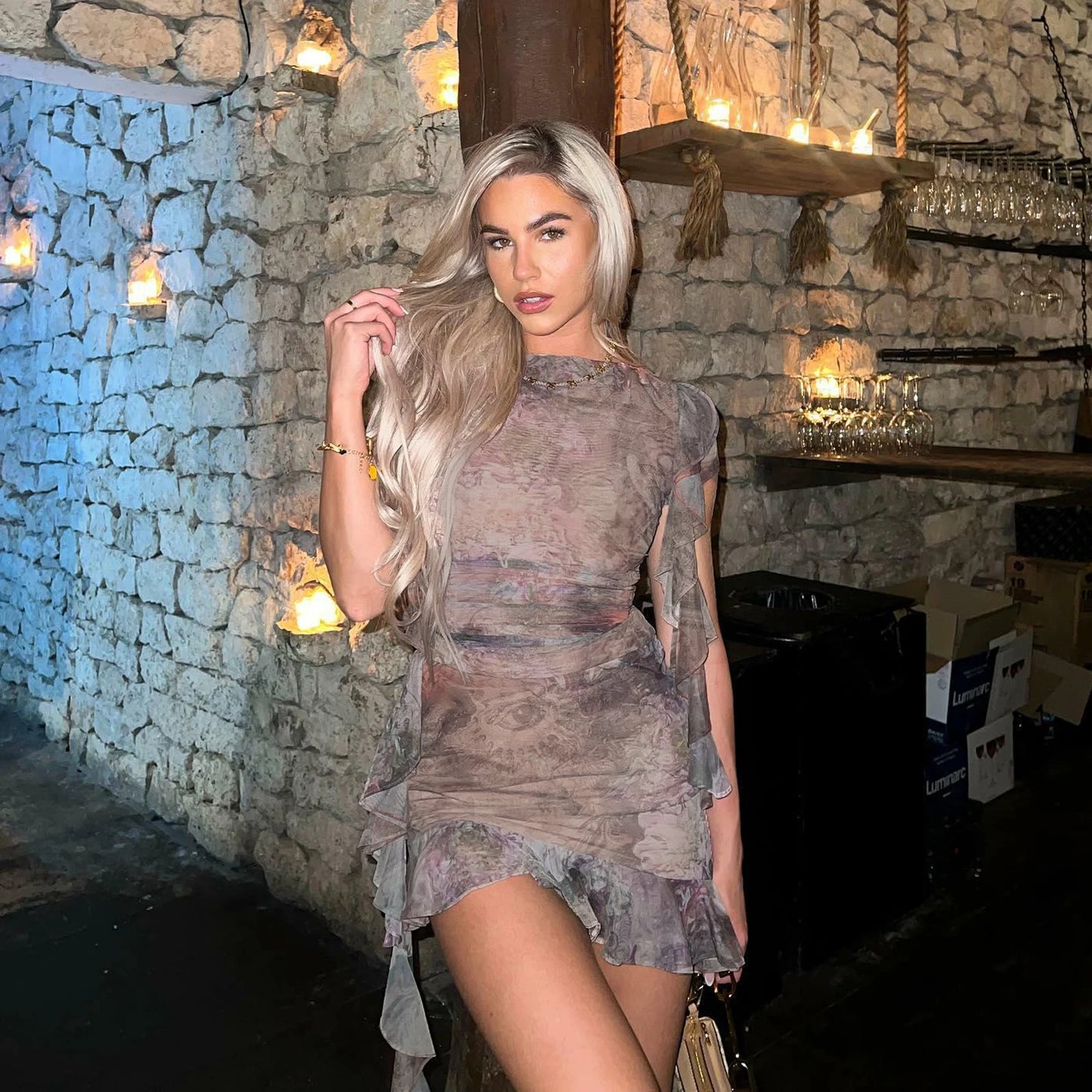 Egyptian Print Ruffled Two-Piece