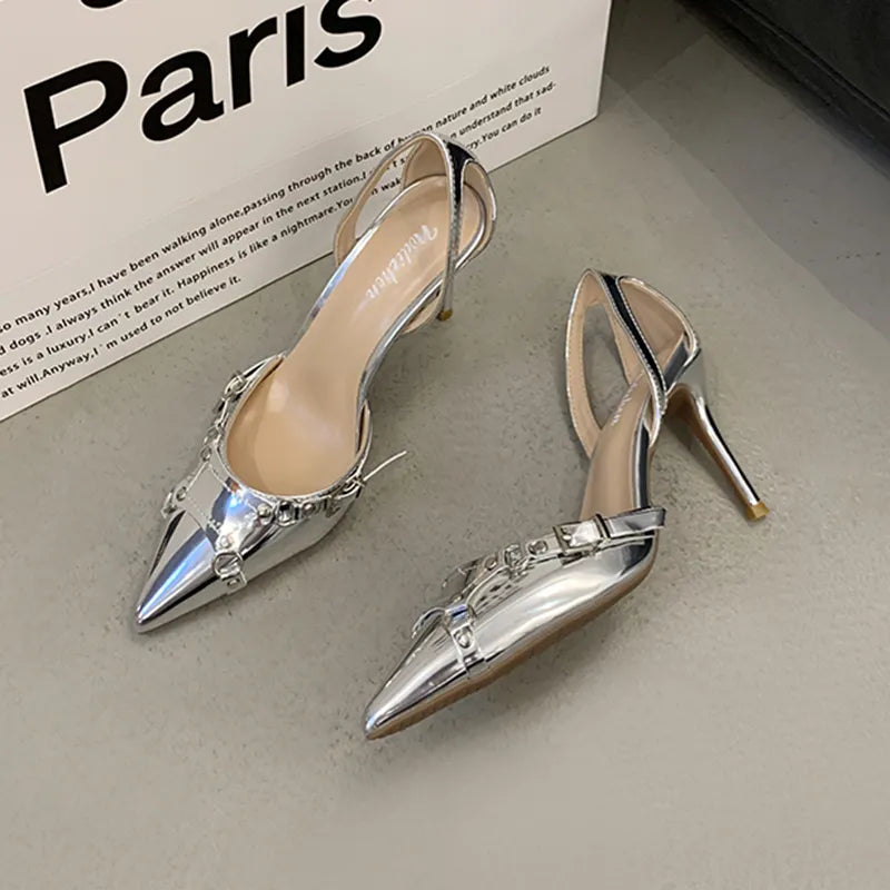 Metallic Buckled Heels