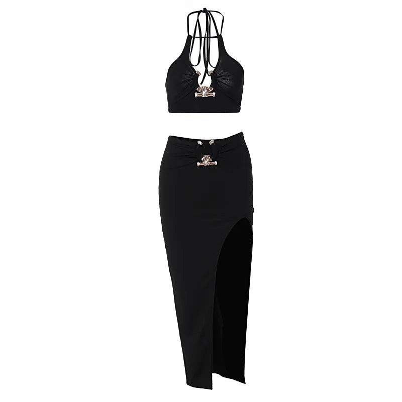 2022 Summer Sexy Fashion Party Split Two Piece Dress Sets Elegant Women Strapless Top And Skirts Outfits Matching Sets Clothes