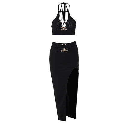 2022 Summer Sexy Fashion Party Split Two Piece Dress Sets Elegant Women Strapless Top And Skirts Outfits Matching Sets Clothes