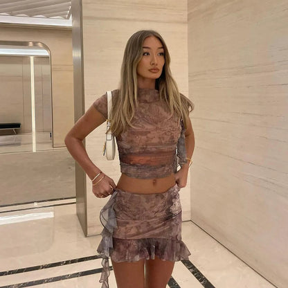 Egyptian Print Ruffled Two-Piece