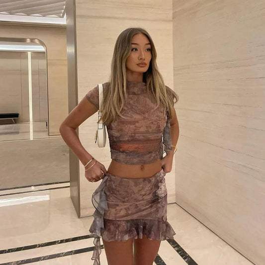 Egyptian Print Ruffled Two-Piece