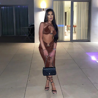 2022 Summer Sexy Fashion Party Split Two Piece Dress Sets Elegant Women Strapless Top And Skirts Outfits Matching Sets Clothes